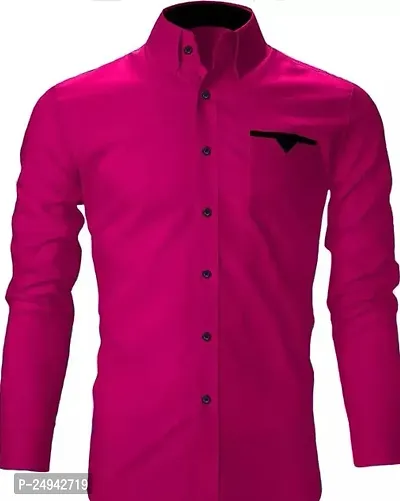 Reliable Dark Pink Cotton Blend Solid Long Sleeves Casual Shirts For Men