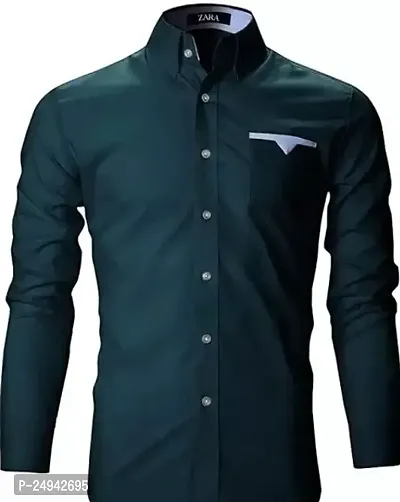Reliable Dark Green Cotton Blend Solid Long Sleeves Casual Shirts For Men