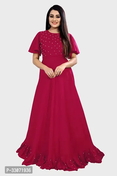 Stylish Pink Rayon Solid Ethnic Gowns For Women