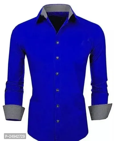 Reliable Royal Blue Cotton Blend Solid Long Sleeves Casual Shirts For Men-thumb0