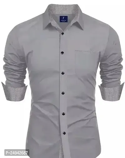Reliable Grey Cotton Blend Solid Long Sleeves Casual Shirts For Men