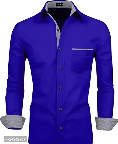 Reliable Royal Blue Cotton Blend Solid Long Sleeves Casual Shirts For Men-thumb0