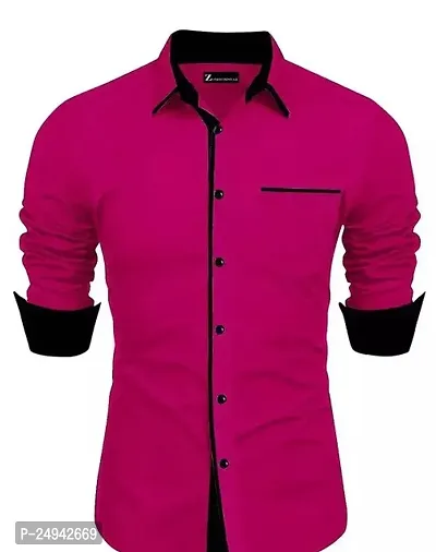 Reliable Dark Pink Cotton Blend Solid Long Sleeves Casual Shirts For Men-thumb0