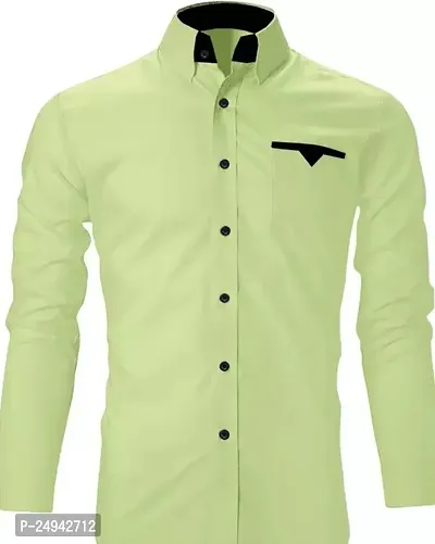 Reliable Light Yellow Cotton Blend Solid Long Sleeves Casual Shirts For Men-thumb0
