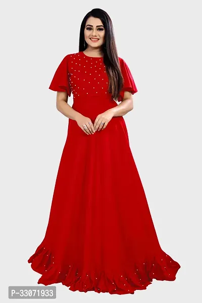 Stylish Red Rayon Solid Ethnic Gowns For Women-thumb0