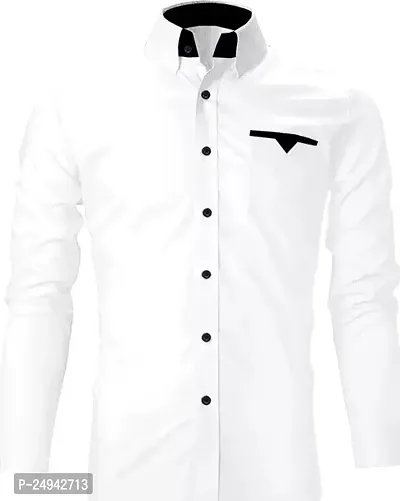 Reliable White Cotton Blend Solid Long Sleeves Casual Shirts For Men