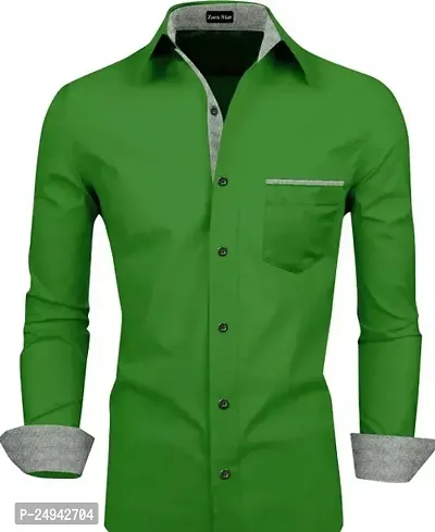 Reliable Green Cotton Blend Solid Long Sleeves Casual Shirts For Men