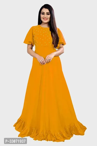 Stylish Yellow Rayon Solid Ethnic Gowns For Women-thumb0