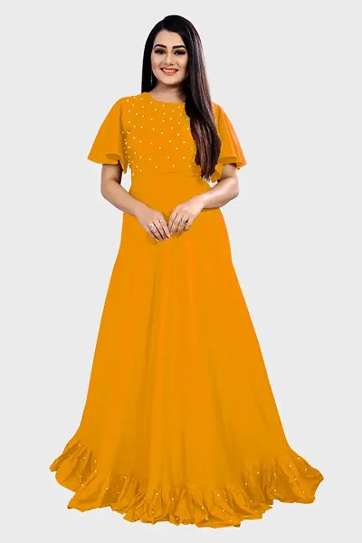 Girls Women Gown - Woman's Pearl Work Rayon Anarkali Gown