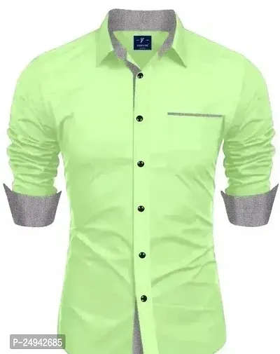 Reliable Green Cotton Blend Solid Long Sleeves Casual Shirts For Men