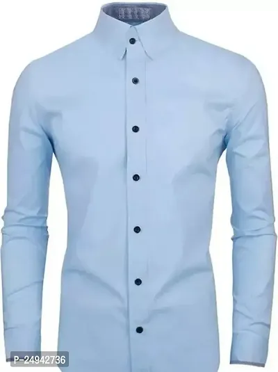 Reliable Light Blue Cotton Blend Solid Long Sleeves Casual Shirts For Men