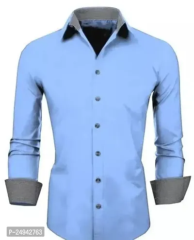 Reliable Light Green Cotton Blend Solid Long Sleeves Casual Shirts For Men-thumb0