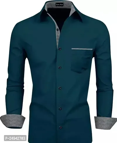 Reliable Firozi Blue Cotton Blend Solid Long Sleeves Casual Shirts For Men