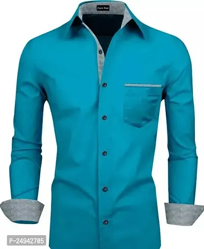 Reliable Blue Cotton Blend Solid Long Sleeves Casual Shirts For Men