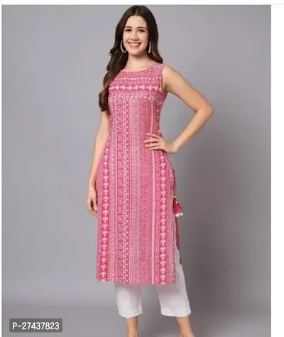 Stylish Pink Rayon Stitched Kurta For Women-thumb0