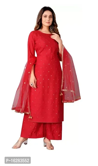 Women Stylish  Red Embroidered Rayon Kurta