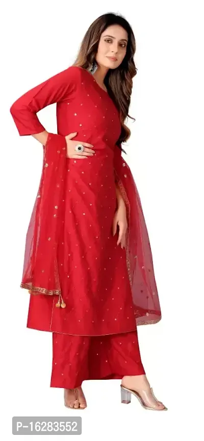 Women Stylish  Red Embroidered Rayon Kurta-thumb2