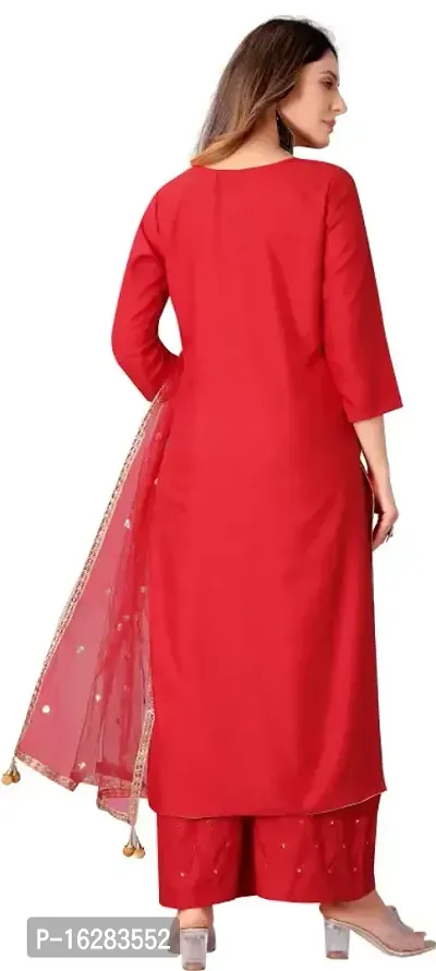 Women Stylish  Red Embroidered Rayon Kurta-thumb3