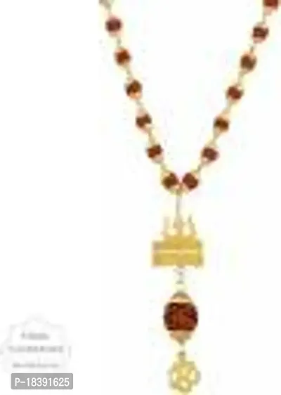 Rudraksh Gold Plated Shiva Om/Trishul/Damru Inspired Mala Pendant Set For Men And Women Gold-plated Plated Brass Chain Set-thumb0