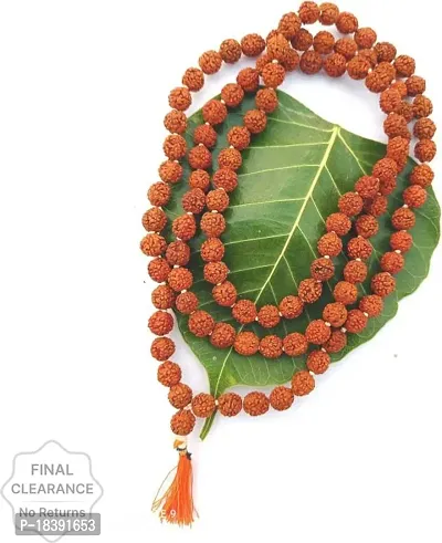 Original 5 Mukhi Rudraksha Natural 9 mm Beads Japa Mala 108 Beads Wood Chain-thumb0