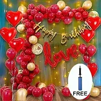 Happy Birthday decoration combo, complete birthday balloon combo kit includes- Happy birthday banner, 30 balloons, 5pc RED Heart Foil balloons and Gold confetti balloon., Love foil balloon, LED Light,-thumb2