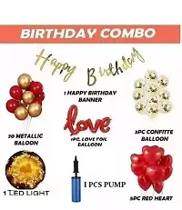 Happy Birthday decoration combo, complete birthday balloon combo kit includes- Happy birthday banner, 30 balloons, 5pc RED Heart Foil balloons and Gold confetti balloon., Love foil balloon, LED Light,-thumb3