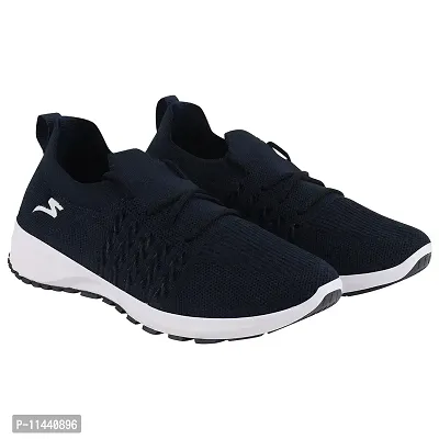 Stylish Navy Blue Mesh Solid Running Shoes For Women