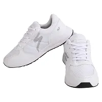 Stylish White PU Solid Running Shoes For Men-thumb1