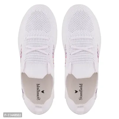 Stylish White Mesh Solid Running Shoes For Women