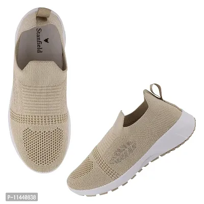 Stylish Beige Mesh Solid Running Shoes For Women-thumb5