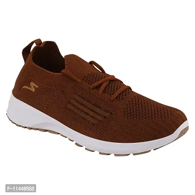 Stylish Tan Mesh Solid Running Shoes For Women