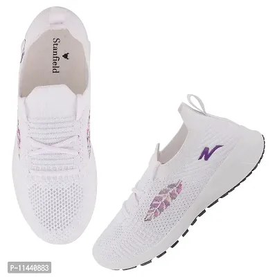 Stylish White Mesh Solid Running Shoes For Women-thumb5