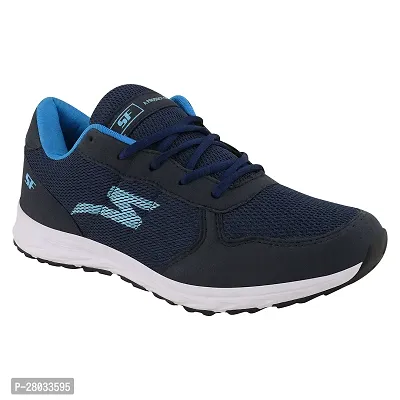 Stylish Navy Blue PU Solid Running Shoes For Men-thumb0