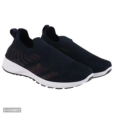 Stylish Navy Blue Mesh Solid Running Shoes For Women