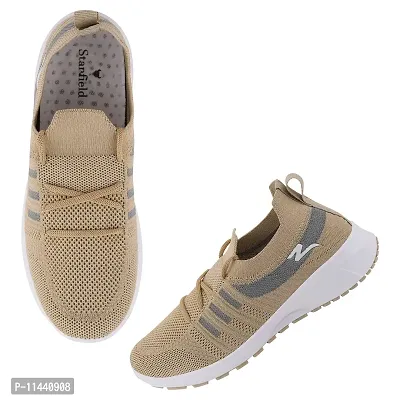 Stylish Beige Mesh Solid Running Shoes For Women-thumb3