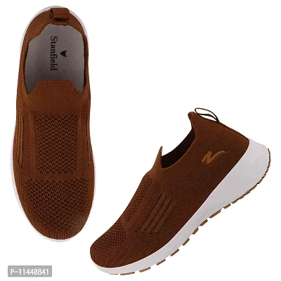 Stylish Tan Mesh Solid Running Shoes For Women-thumb2