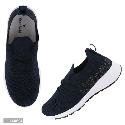 Stylish Navy Blue Mesh Solid Running Shoes For Women-thumb4