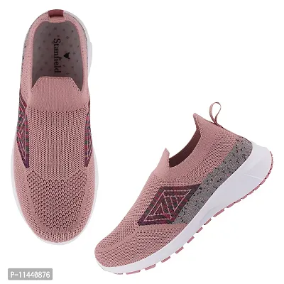 Stylish Pink Mesh Solid Running Shoes For Women-thumb2
