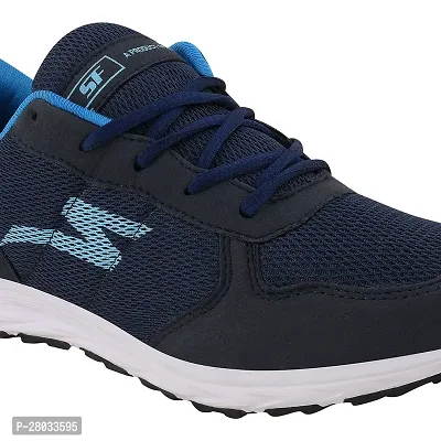 Stylish Navy Blue PU Solid Running Shoes For Men-thumb3