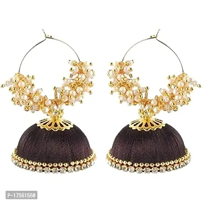 Nidhi's : WORLD OF CREATION Slik Thread Traditional Stylish Hoop Earrings Set for Women  Girls |Metal Pearl Design Jhumka Set For Wedding, Party  Casual Wear