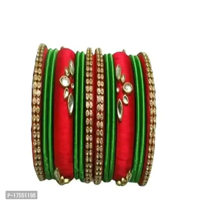 Nidhi's : WORLD OF CREATION Traditional Silk Thread Stone Stud Bangles for Women | Stylish Chuda Set for Women Wedding, Bridal  Festive Occasion Wear-thumb0