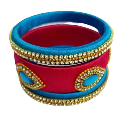 Nidhi's : WORLD OF CREATION Silk Thread Bangles for Women | Kundan Bangles | Stylish Kada for Women Wedding Festive Occasion