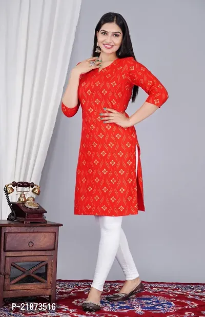 Stylish Womens Cotton Printed Kurti Legging Set (Red)-thumb0
