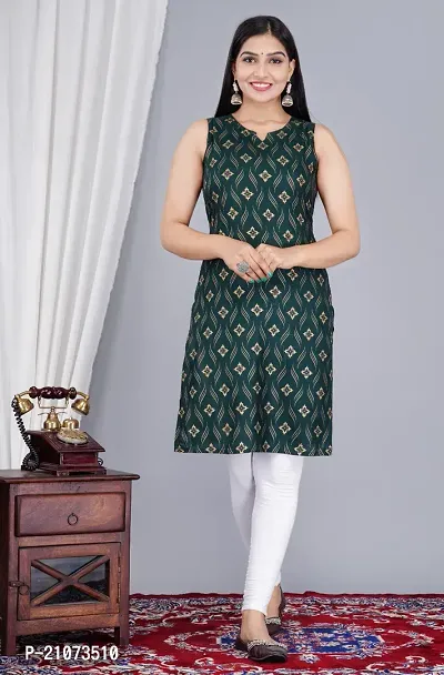 Stylish Womens Cotton Printed Sleeve Less Kurti Legging Set (Green)
