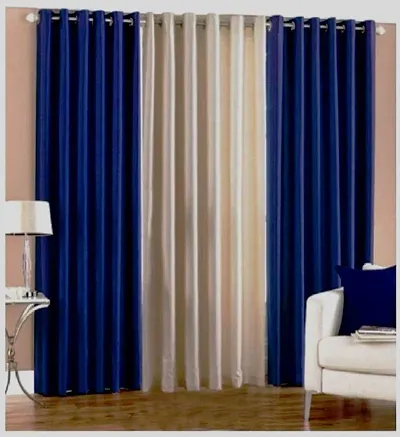 Indian Online Mall Stylish Polyester Plain Curtain Set - Curtain(Navy Blue and Cream)