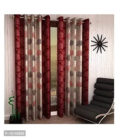 N2c Polyester Window semi-Transparent Eyelet Curtains_Maroon (Set of 2, 5 feet)-thumb0