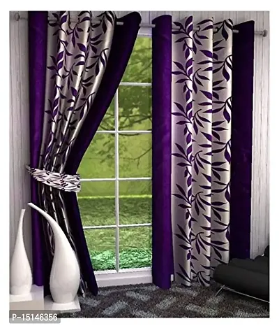 N2c Polyester Window semi-Transparent Eyelet Curtains_Purple (Set of 2, 5 feet)