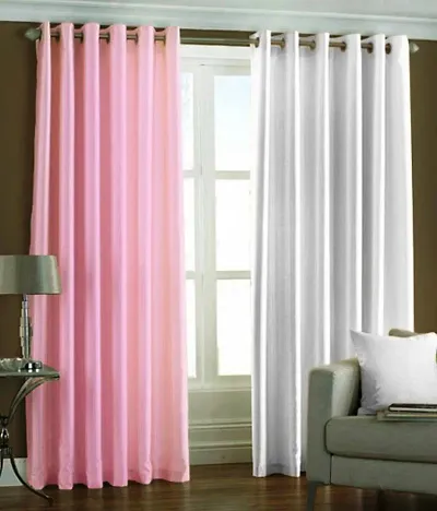 Indian Online Mall Stylish Polyester Plain Curtain Set - Curtain(Baby Pink and White)