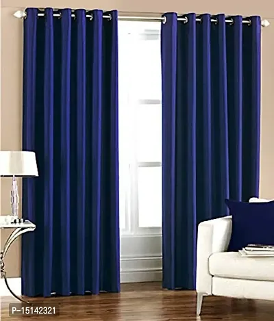 N2c Polyester Window Plain Eyelet Curtains_Blue (Set of 2, 5 feet)-thumb0