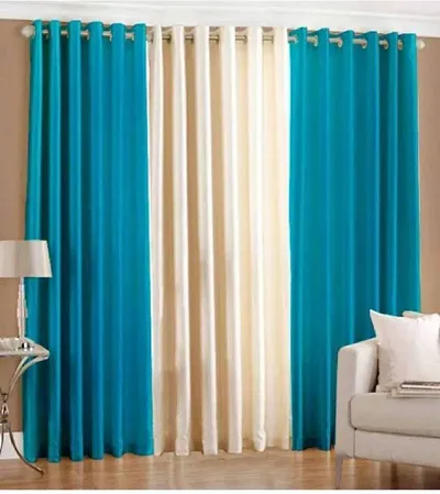 Indian Online Mall Stylish Polyester Plain Curtain Set - Curtain(Aqua Blue and Cream)